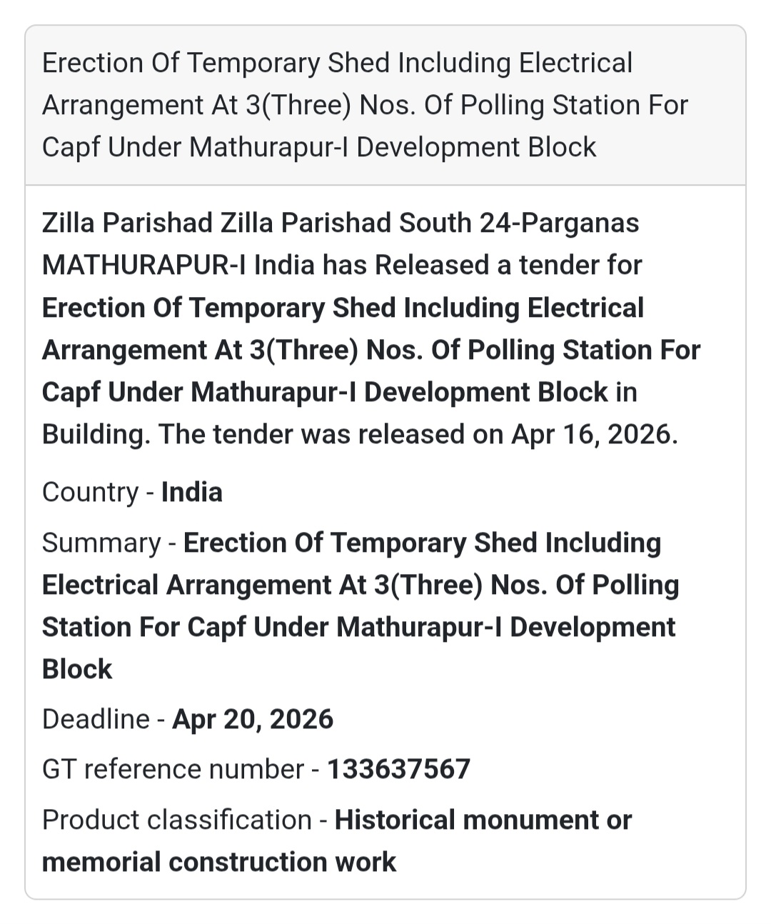 🏗️ New Tender Alert: Temporary Shed Erection ⚡