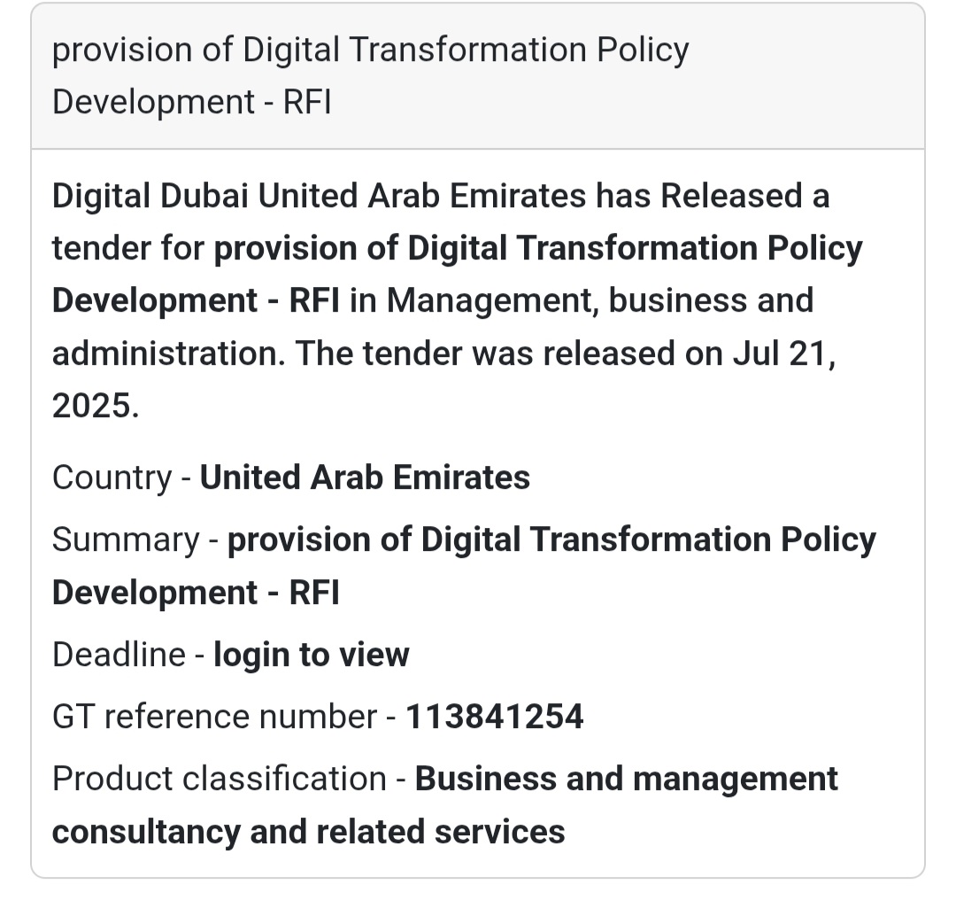 🚀 New Tender Alert – UAE Digital Transformation RFI