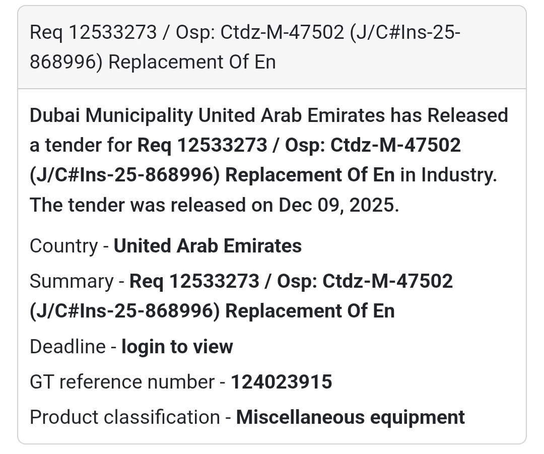 📢 New Tender Alert – UAE 🇦🇪
