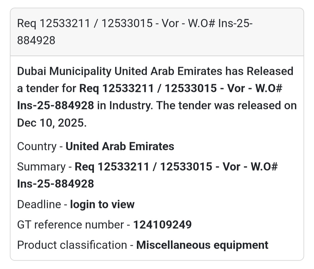 📢 New Tender Alert – UAE 🇦🇪