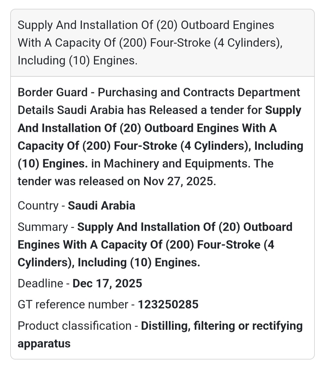 🚤 New Tender Announcement – Saudi Arabia 🇸🇦