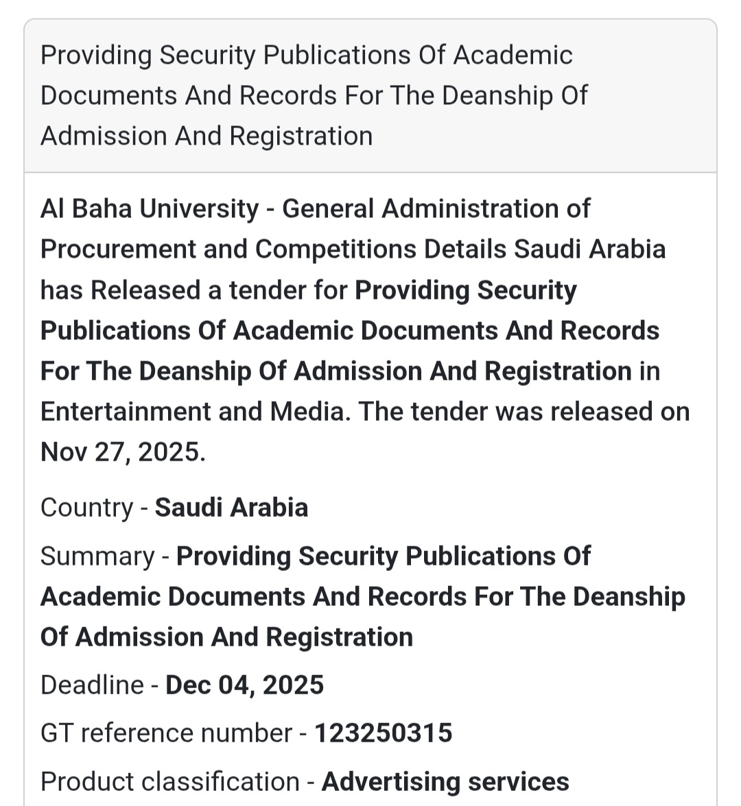 📚 New Tender Announcement – Saudi Arabia 🇸🇦
