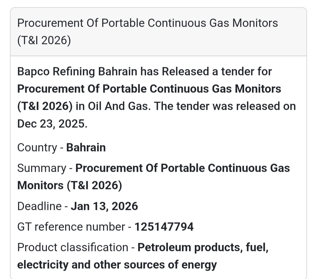 📢 New Tender | Bahrain (Oil & Gas)