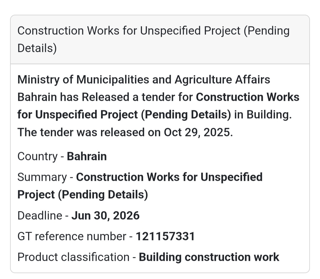 📢 New Tender Opportunity – Bahrain 🇧🇭