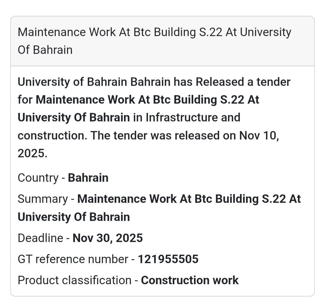 📢 New Tender Opportunity – Bahrain 🇧🇭