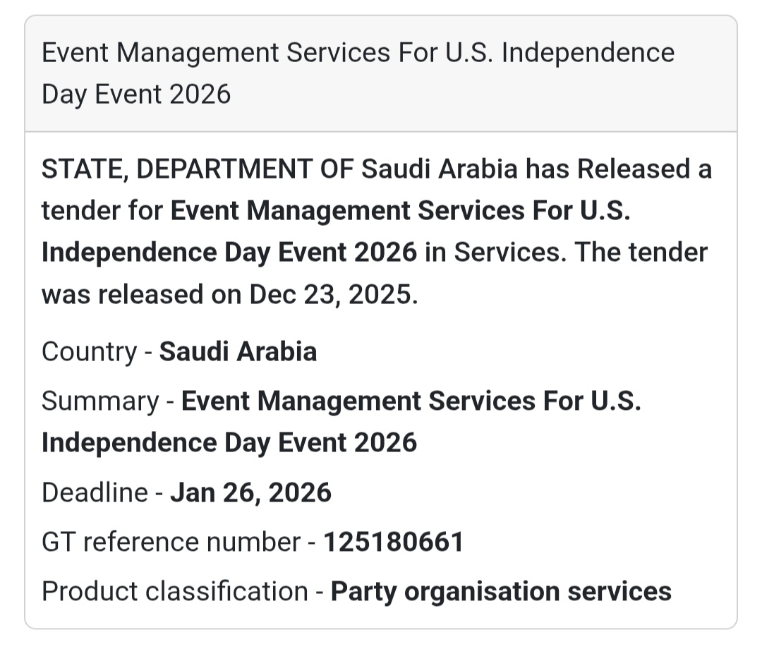 🇺🇸🎆 New Tender Opportunity | Event Management Services
