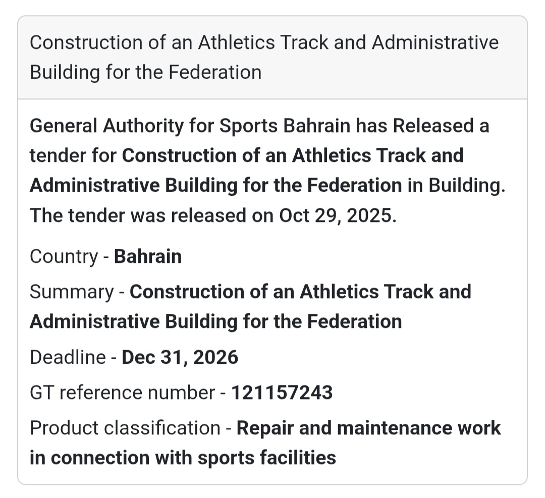 🏃‍♂️🏢 New Tender Release – Bahrain!