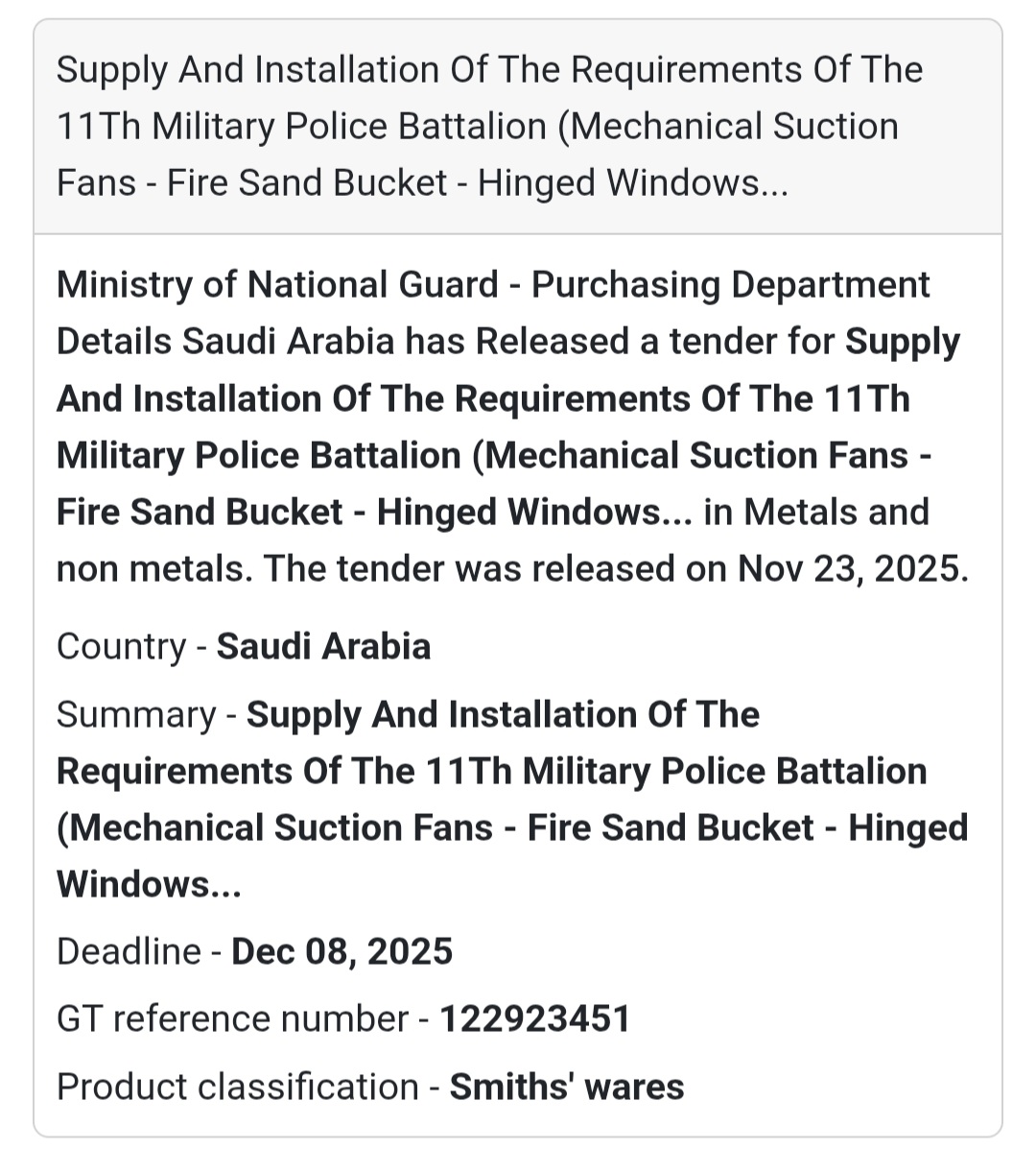 🛠️ New Tender Release – Saudi Arabia