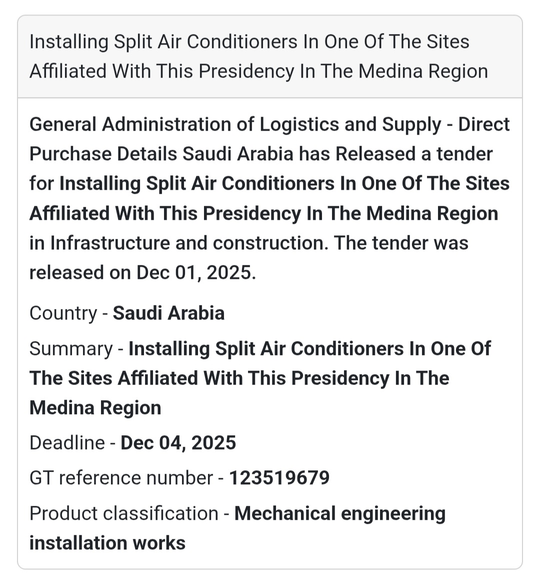 ⚡ New Tender – Saudi Arabia 🇸🇦