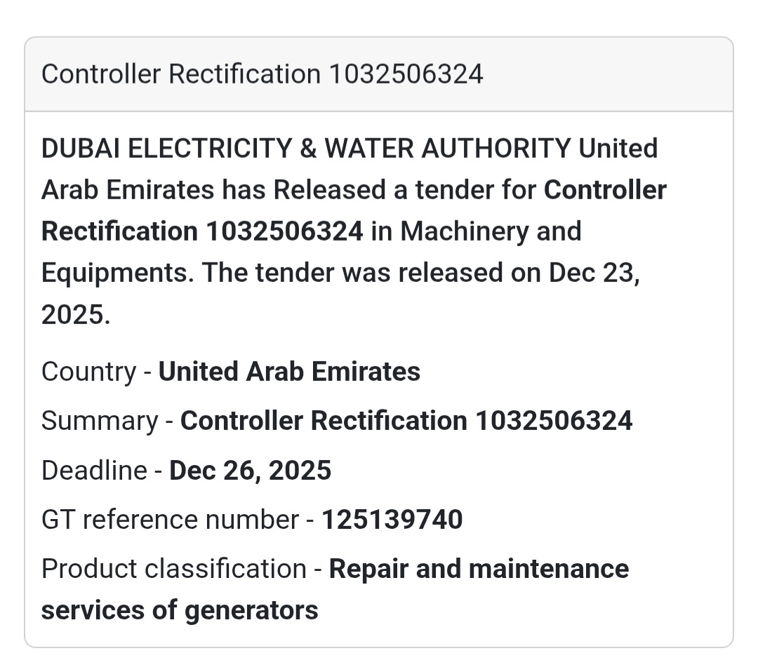 📢 New Tender | UAE (DEWA)