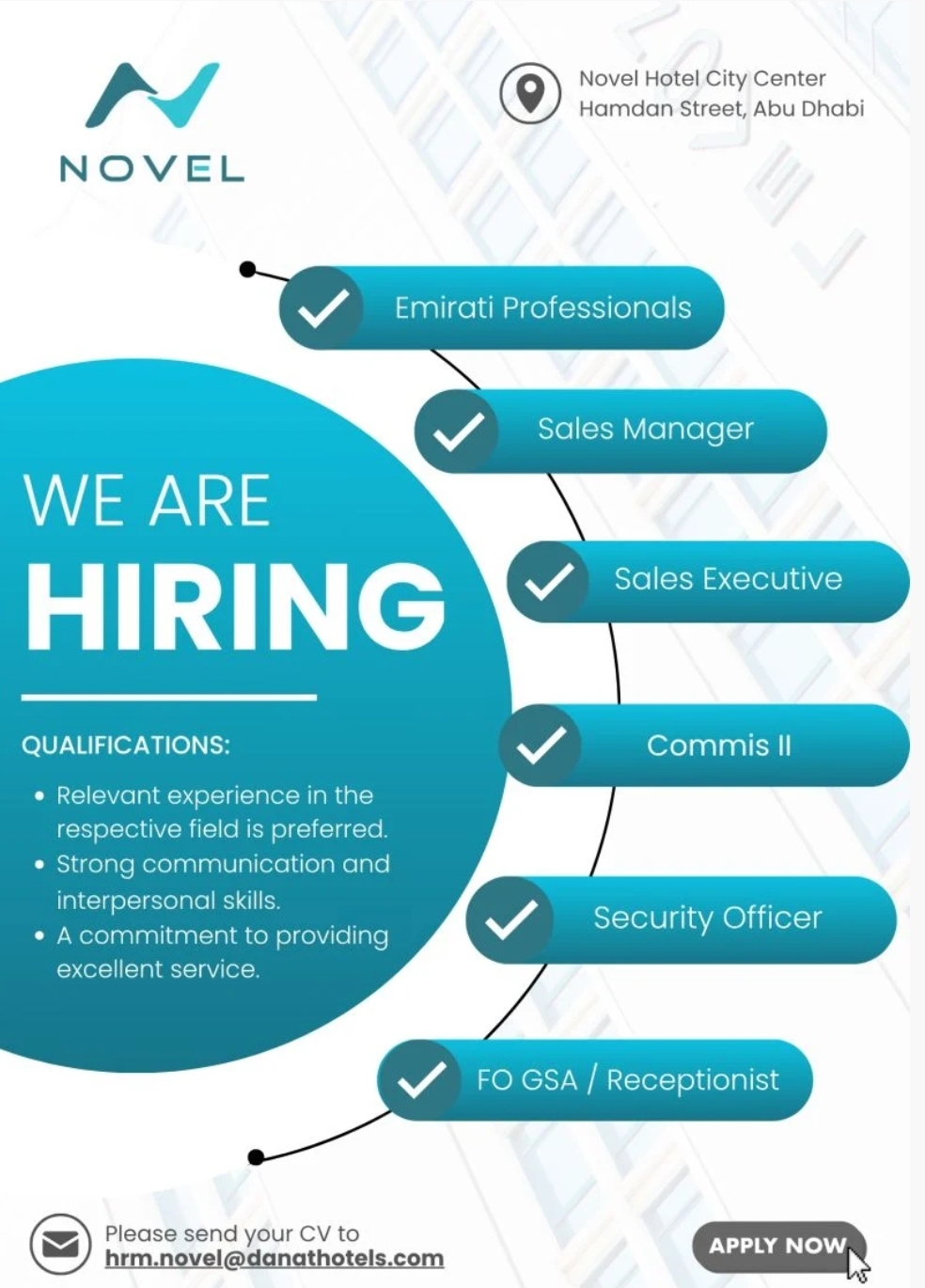 🏨 Novel Hotel City Center – Abu Dhabi 🇦🇪 ✨ Now Hiring