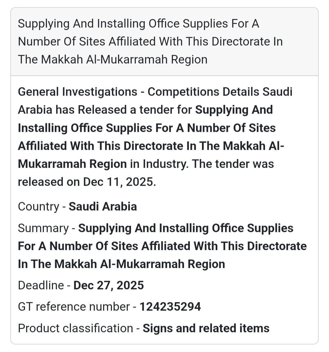🏢 Office Supplies Tender – Saudi Arabia 🇸🇦📦