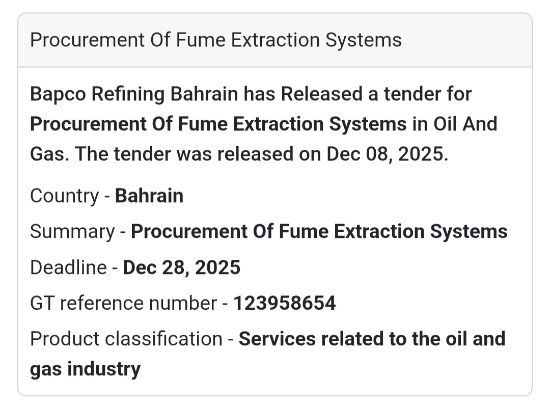 🚨 Oil & Gas Safety Tender – Bahrain 🇧🇭🛢️
