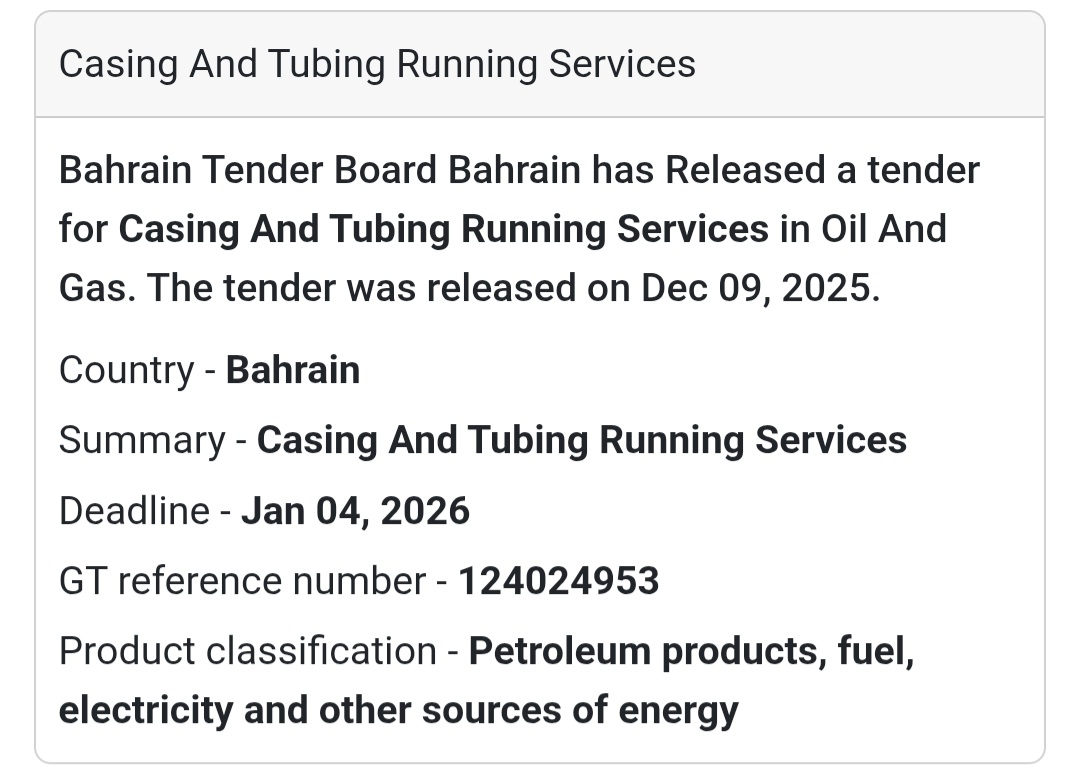 Oil & Gas Services Tender – Bahrain 🇧🇭🛢️
