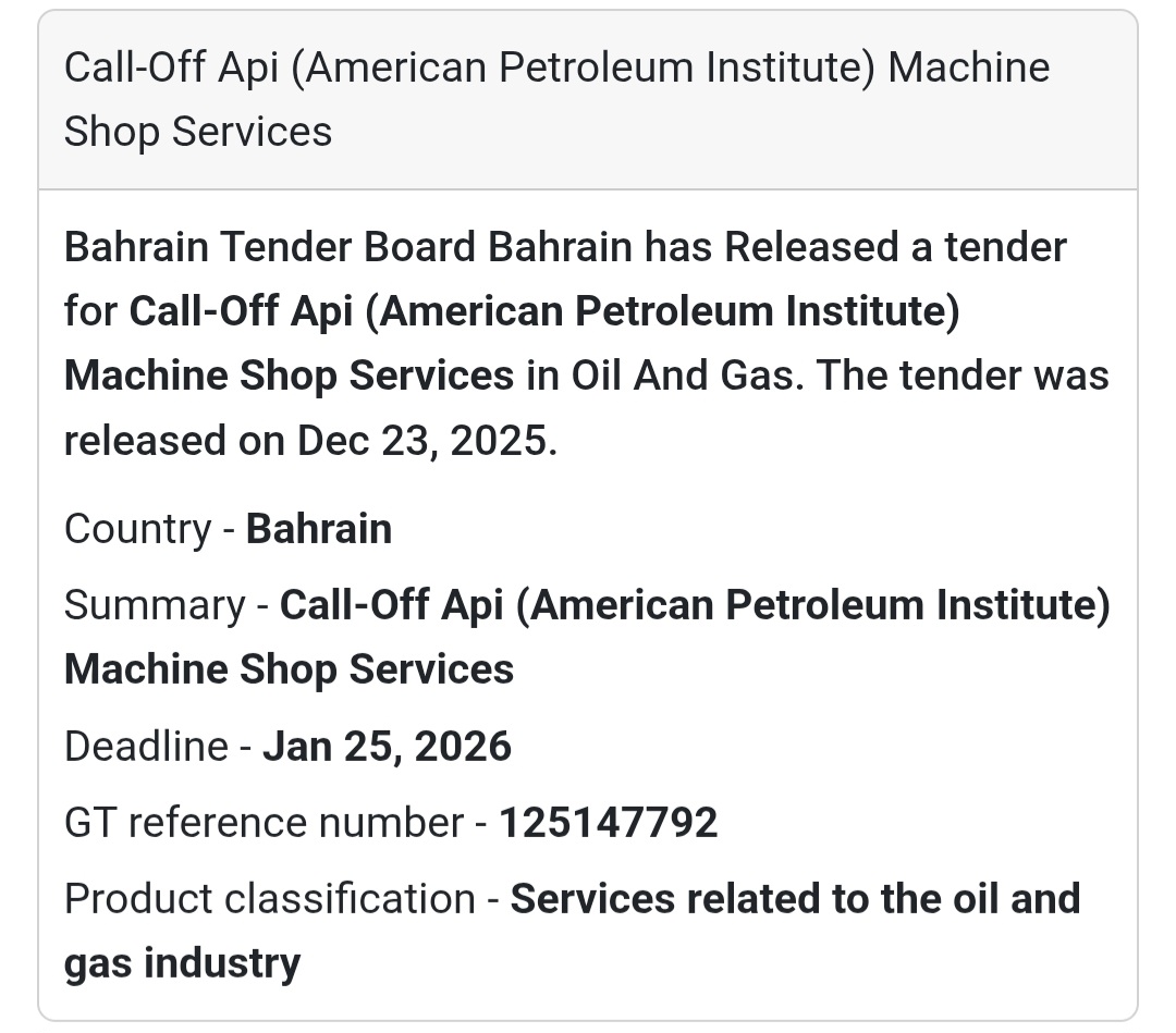 📢 Oil & Gas Tender | Bahrain