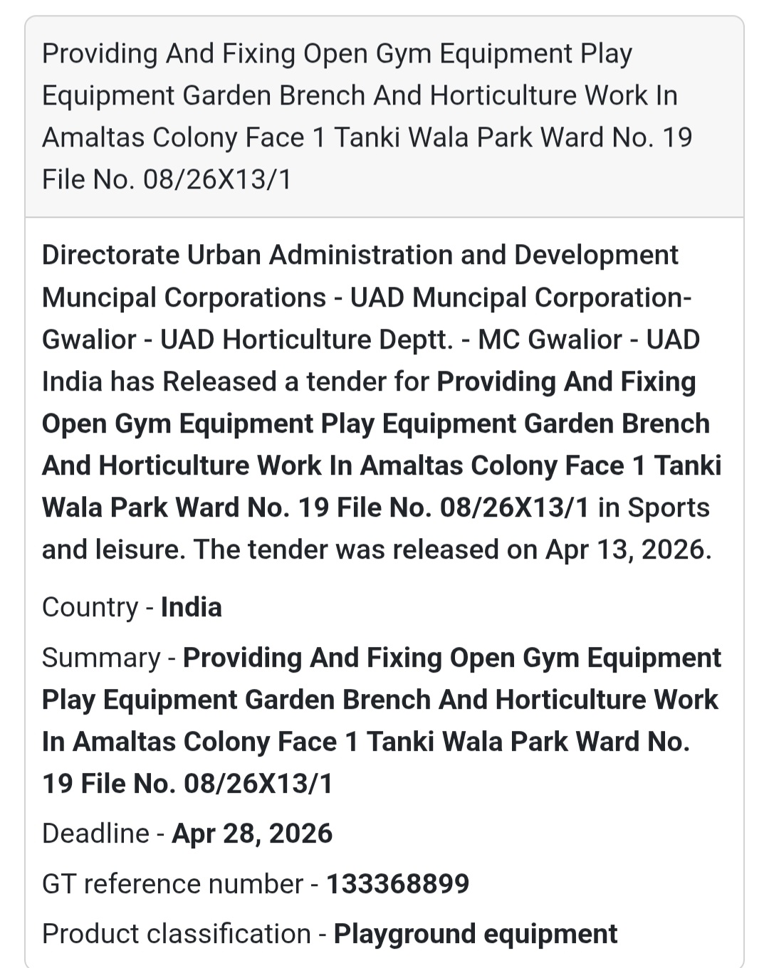 🏋️ Open Gym & Park Equipment Installation