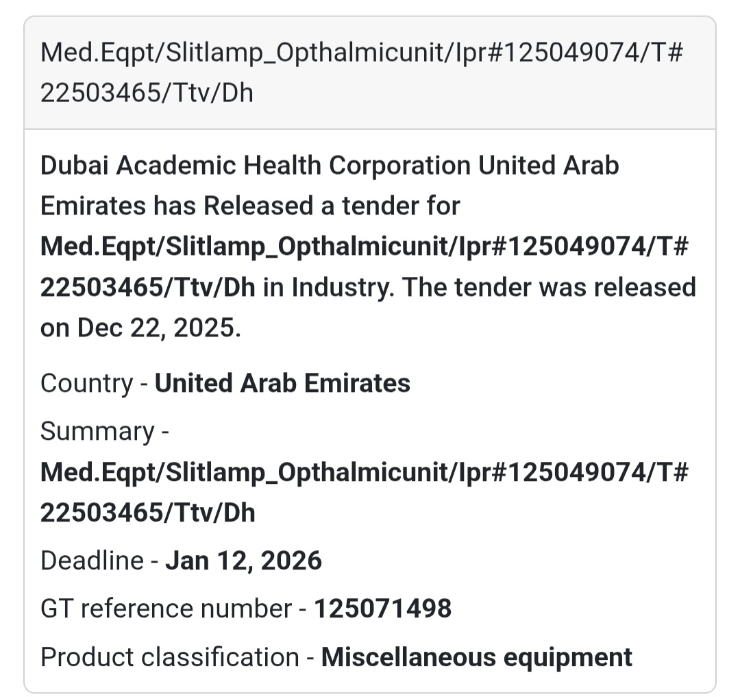 👁️ Ophthalmic Slit Lamp Unit Tender
