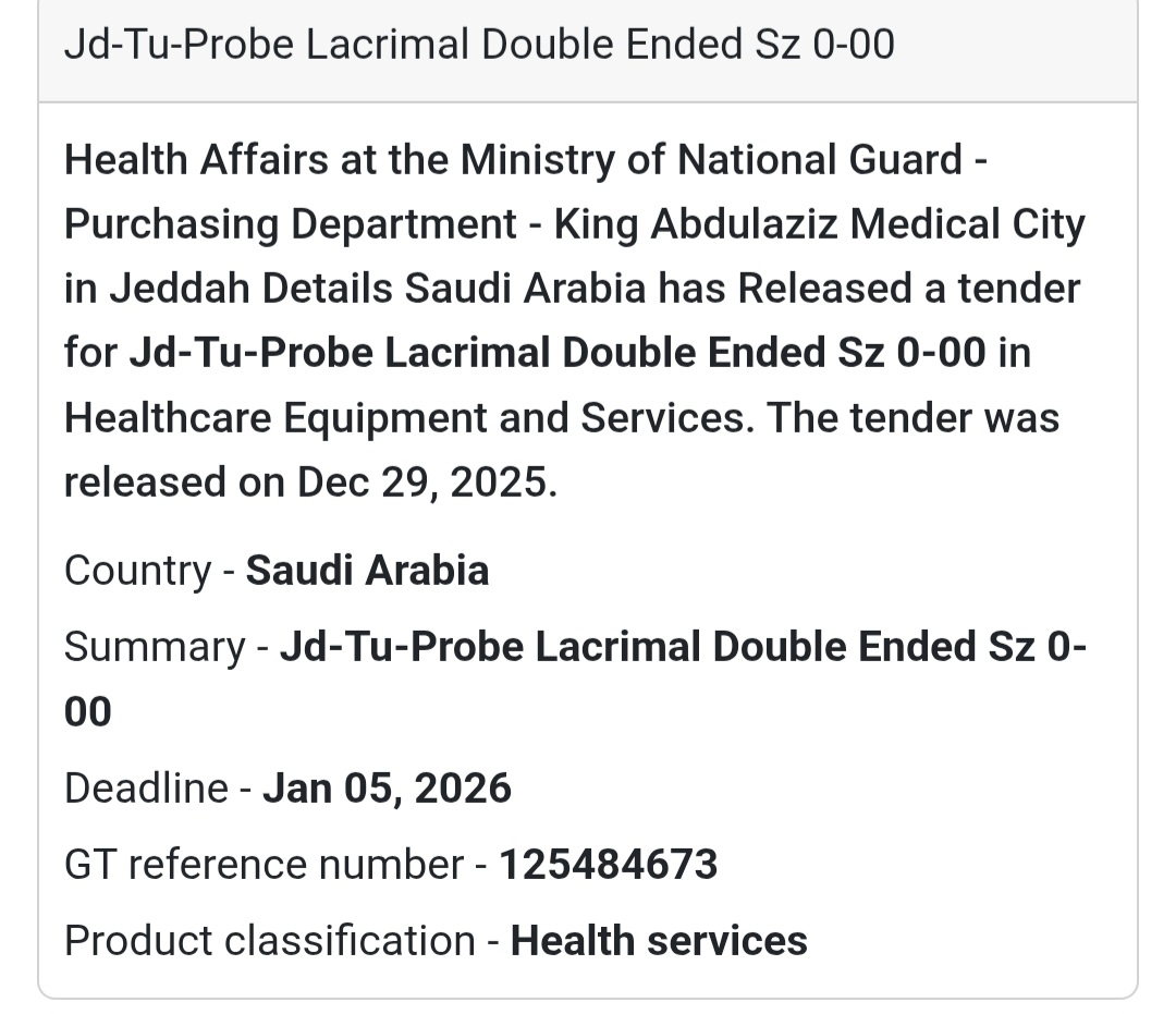 📢 Ophthalmic Surgical Instrument Tender – Saudi Arabia 🇸🇦
