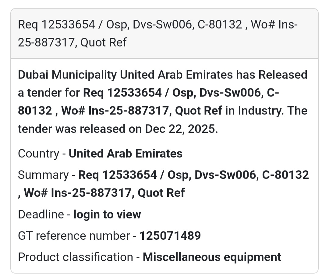 OSP Supply – INS-25-887317 | Dubai Municipality