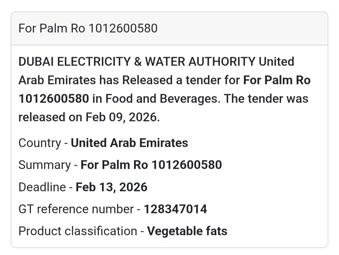 🥥 Palm RO Supply tender