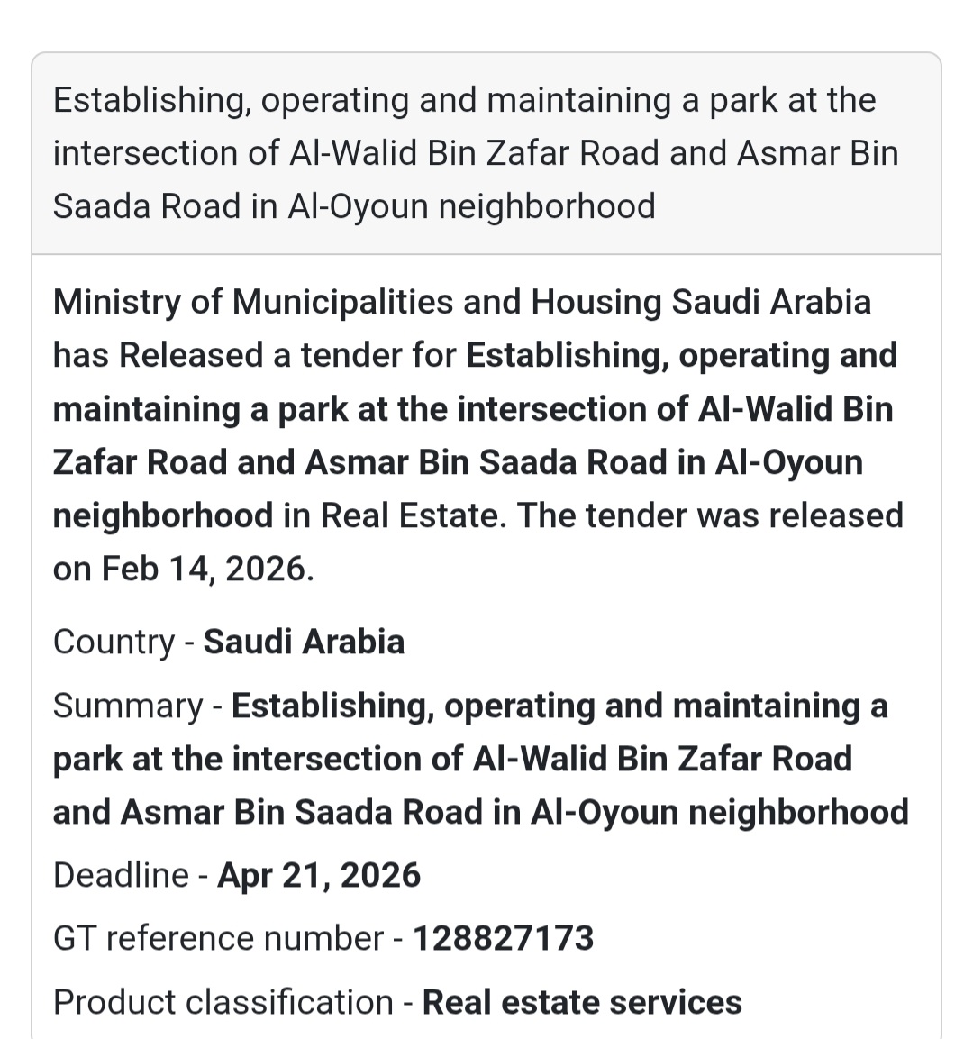🌳 Park Development – Al-Oyoun Neighborhood – KSA