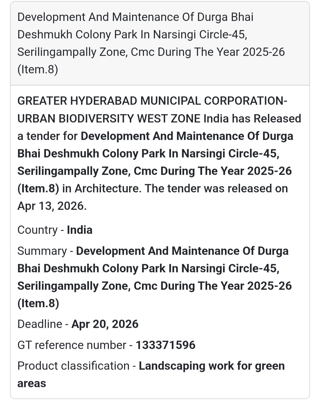 🌳 Park Development – Hyderabad