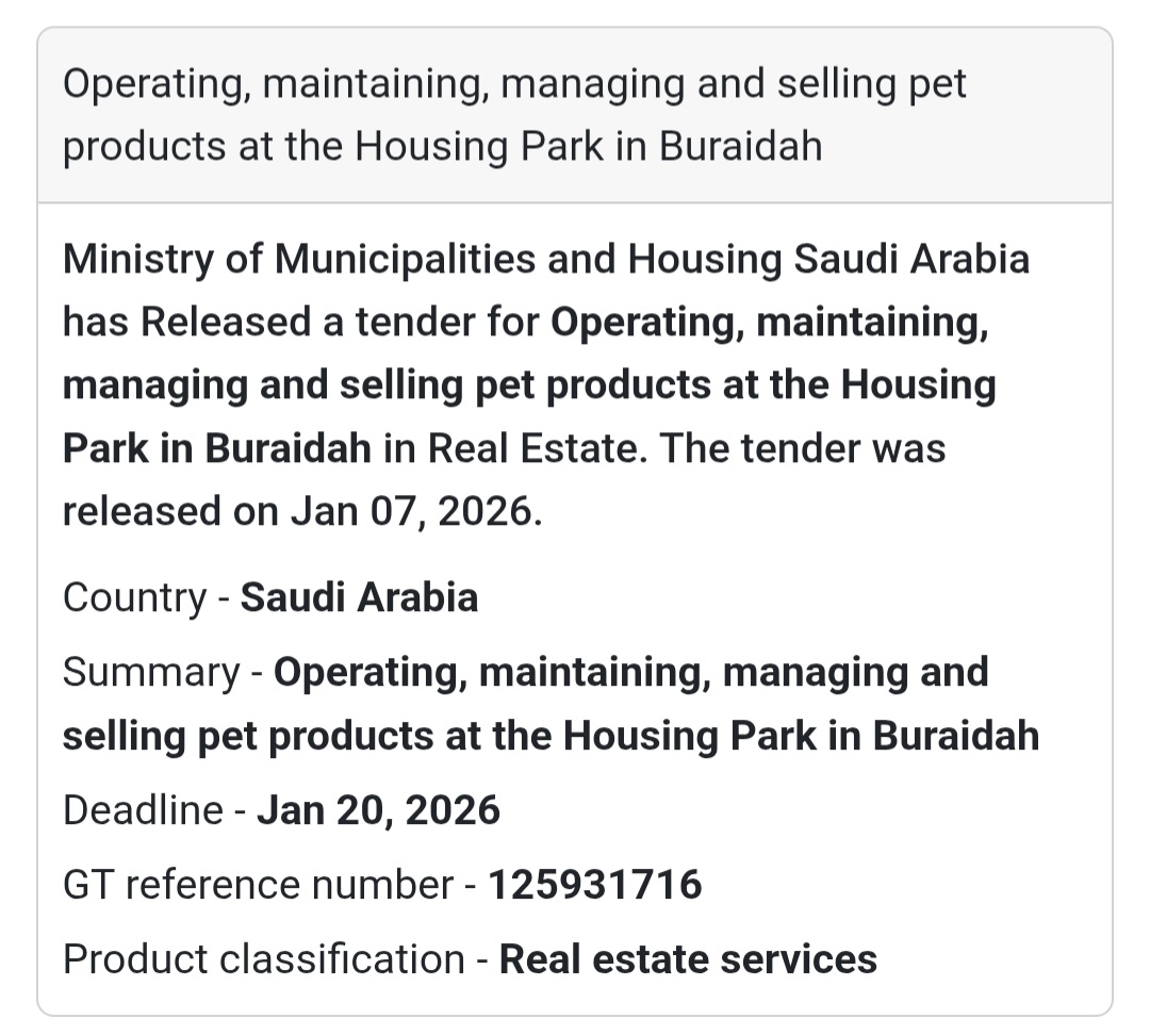 🐾 Pet Products Facility – Buraidah Housing Park