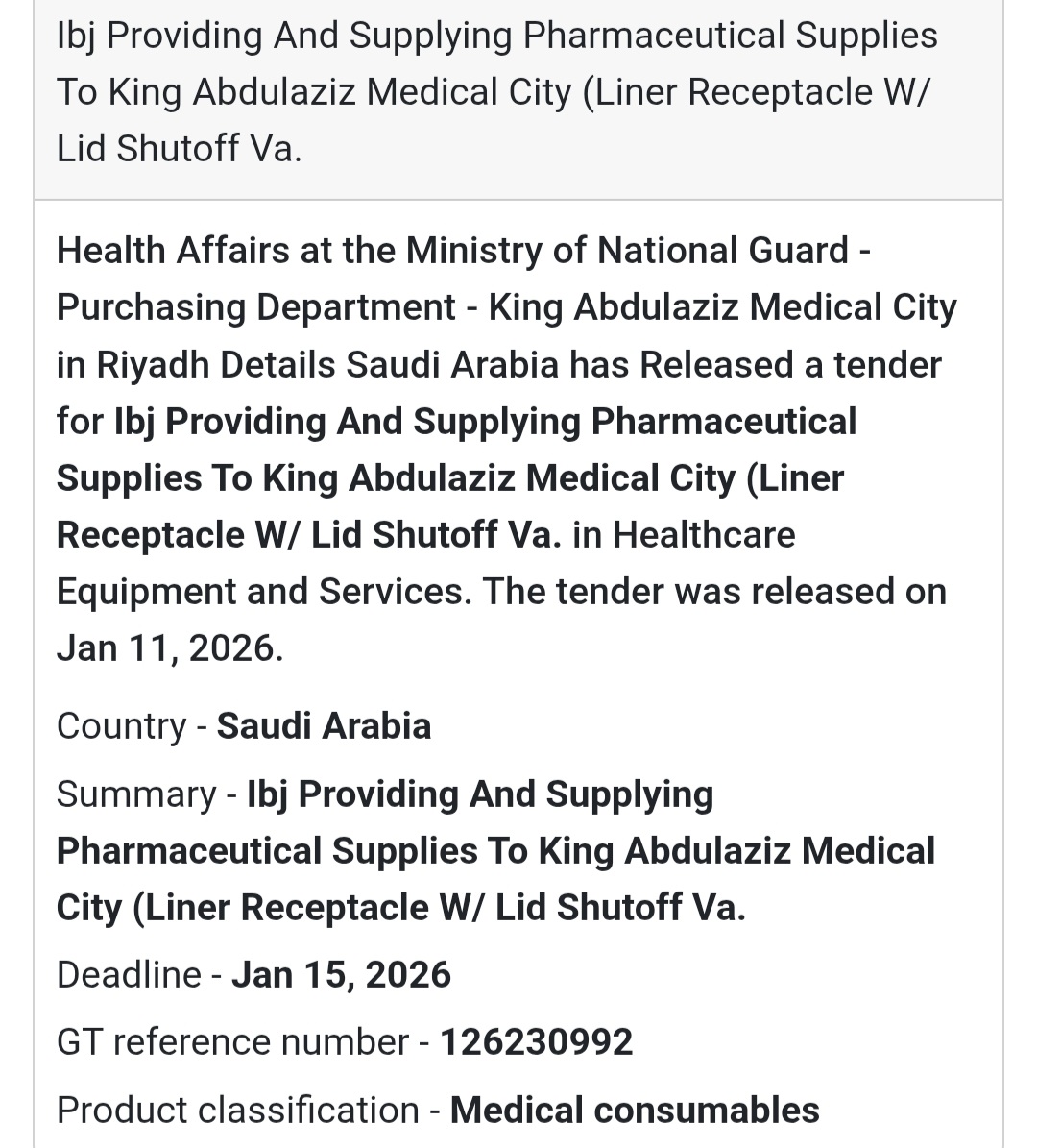 🧴 PHARMACEUTICAL CONSUMABLES – KAMC