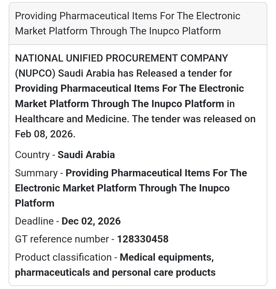 💊 Pharmaceutical Items via NUPCO Platform