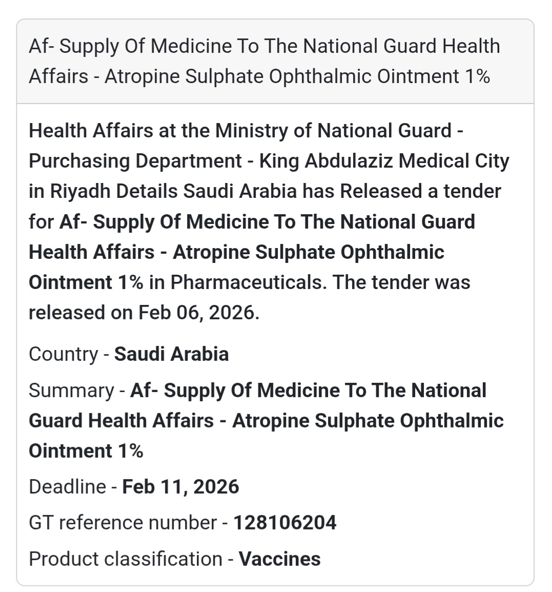 💊 Pharmaceutical Supply Tender – National Guard