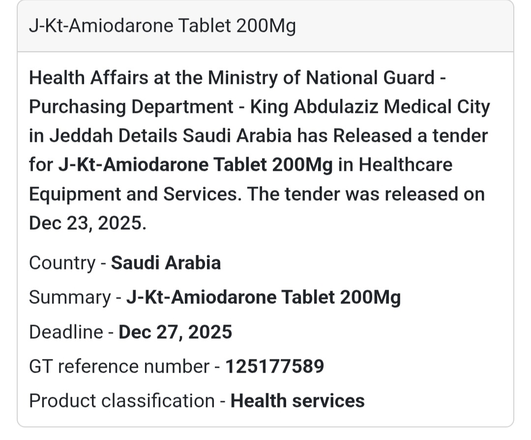💊 Pharmaceutical Tender – Saudi Arabia 🇸🇦