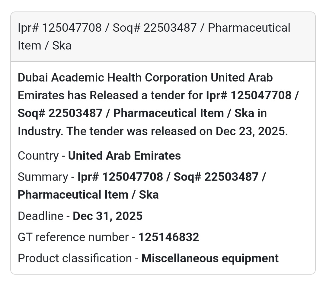 💊 Pharmaceutical Tender | UAE (Dubai Academic Health Corporation)
