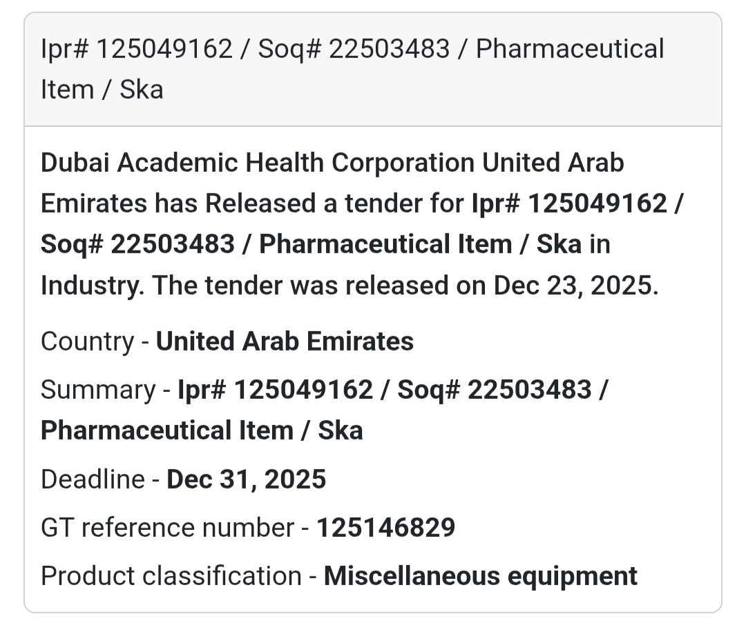 💊 Pharmaceutical Tender | UAE (Dubai Academic Health Corporation)