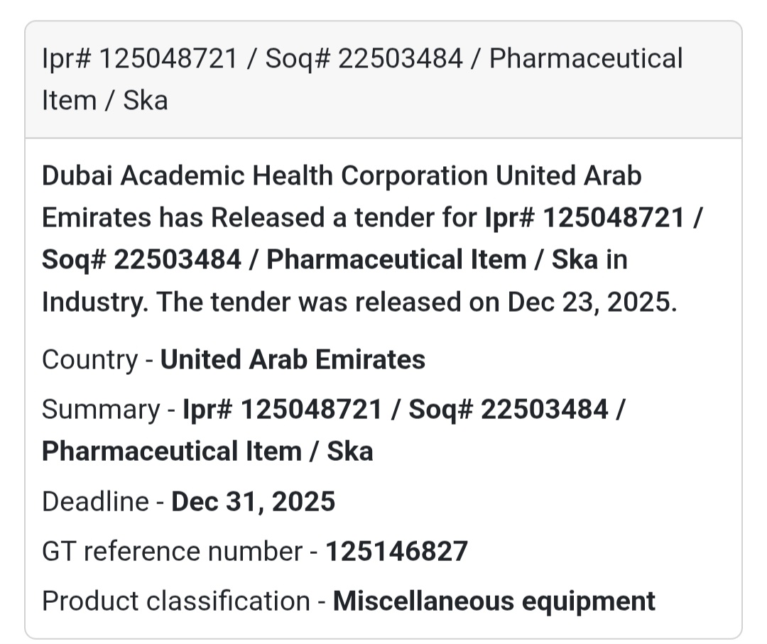 💊 Pharmaceutical Tender | UAE (Dubai Academic Health Corporation)