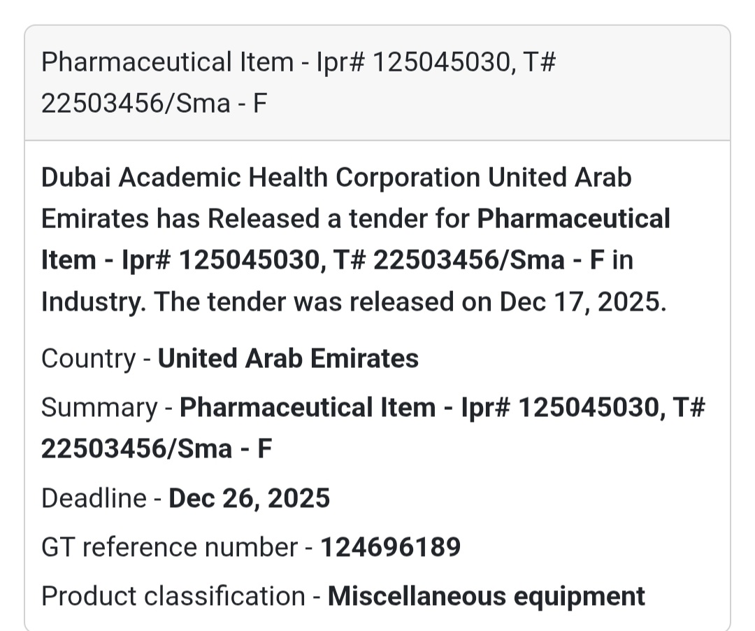 🔔 Pharmaceutical Tender | United Arab Emirates 🇦🇪