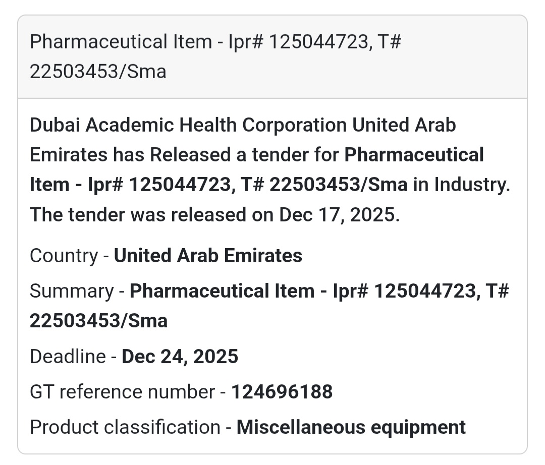 🔔 Pharmaceutical Tender | United Arab Emirates 🇦🇪