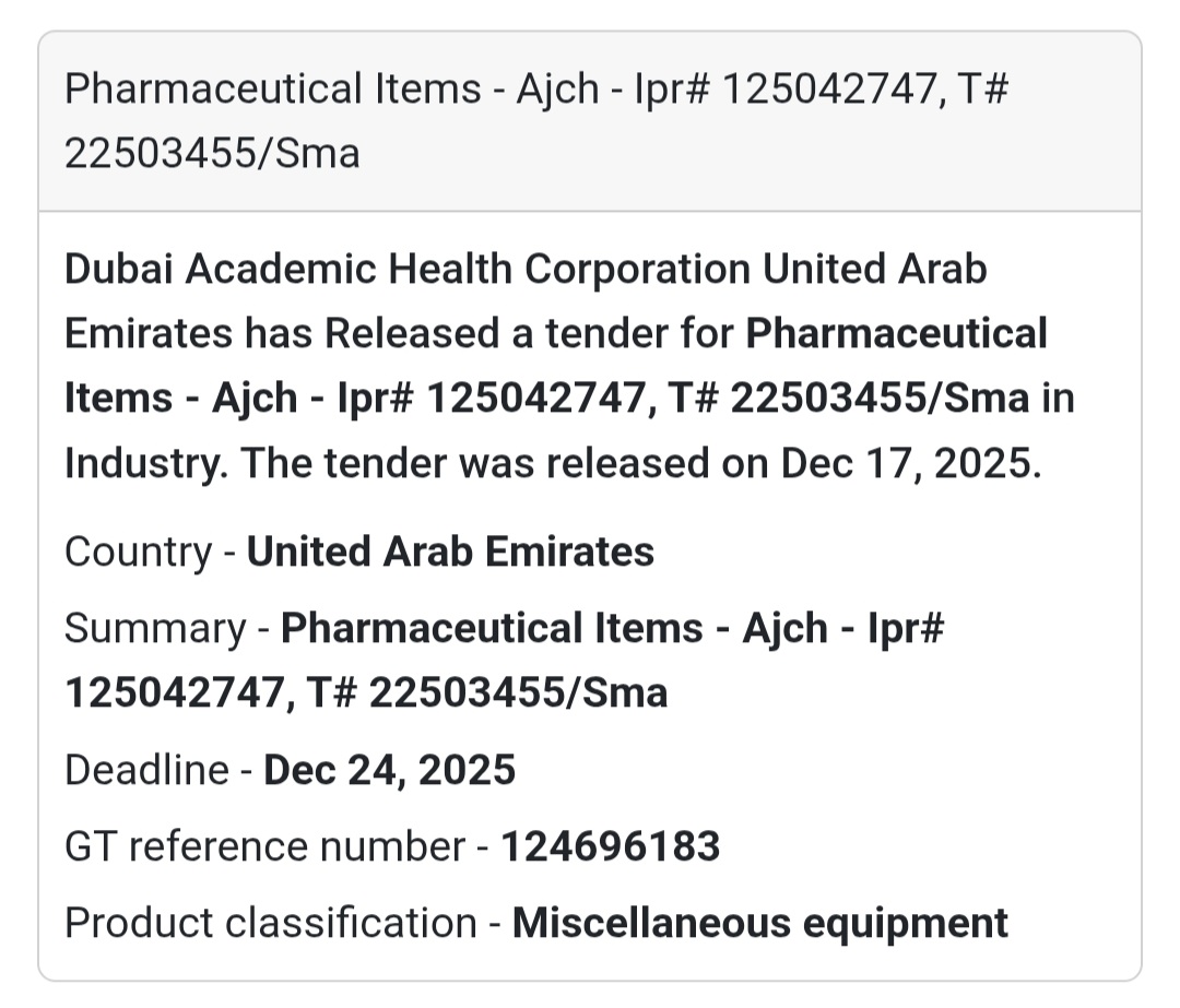 🔔 Pharmaceutical Tender | United Arab Emirates 🇦🇪