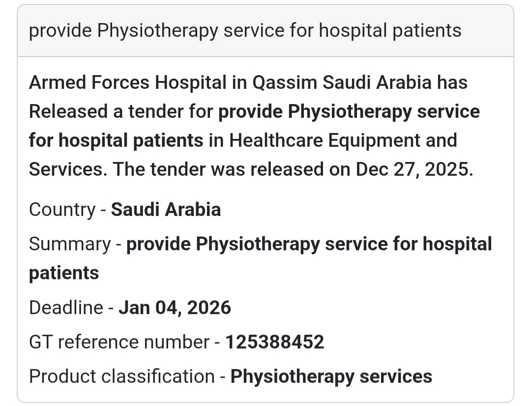 🏥 Physiotherapy Services Tender | Qassim 🇸🇦