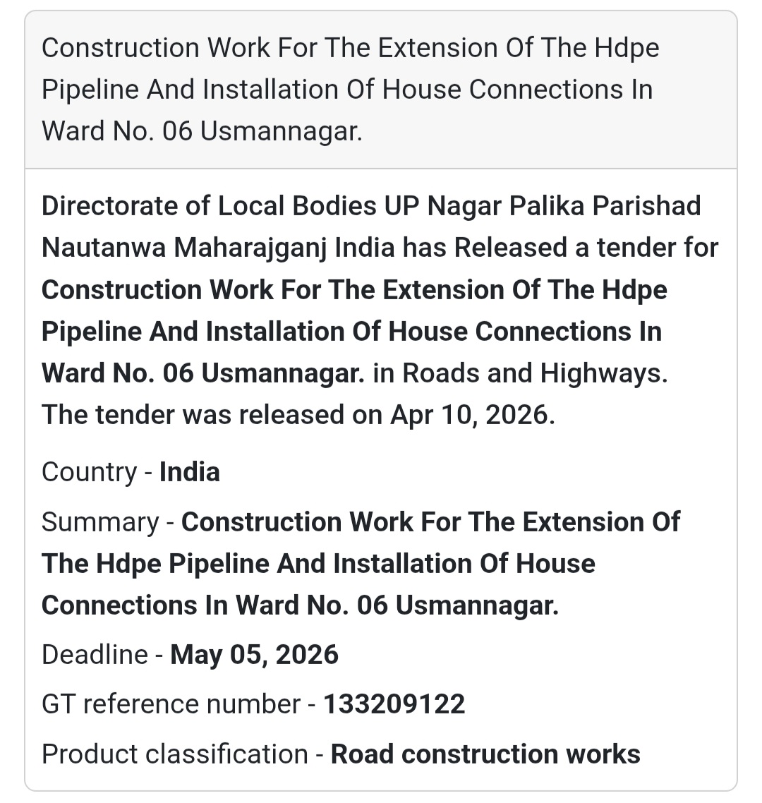 🚰 Pipeline & House Connection Work – Maharajganj