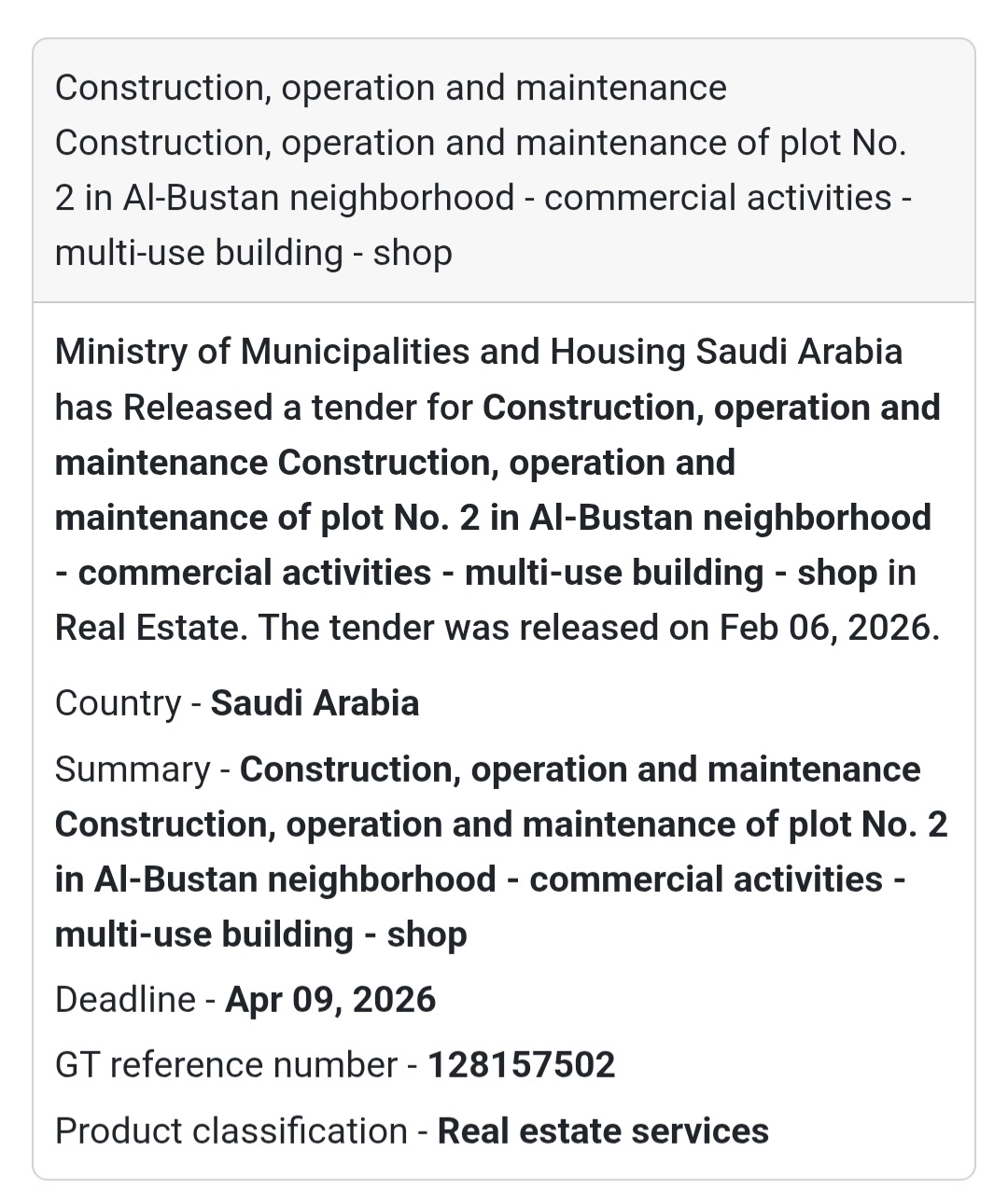 🏬 Plot No. 2 Development – Al-Bustan Neighborhood