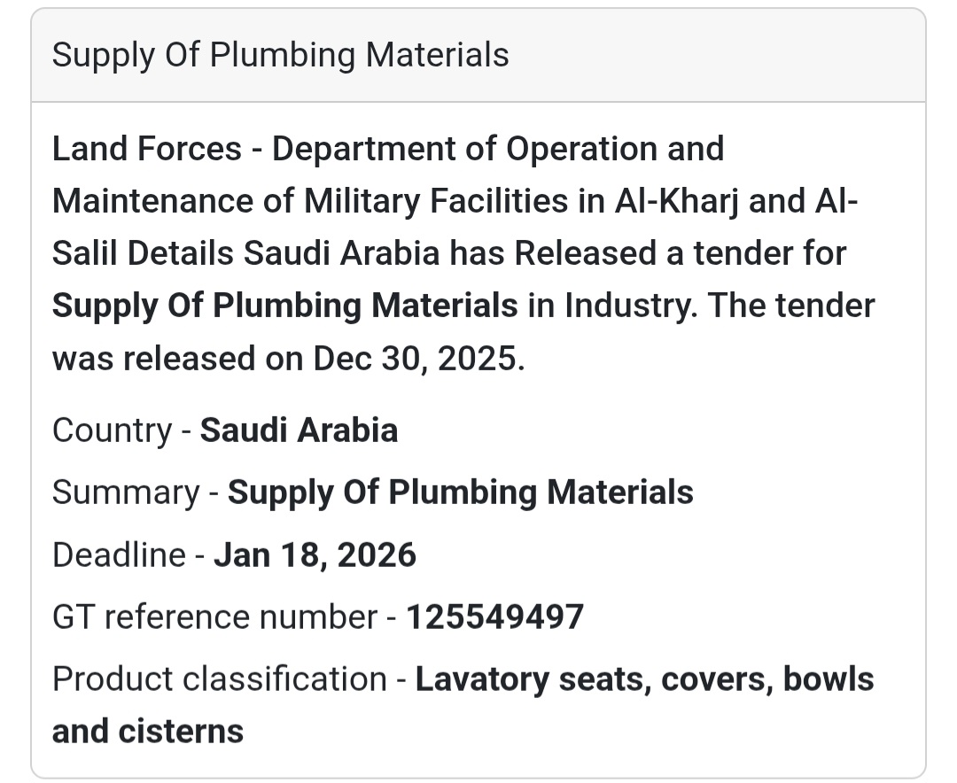 🚰 Plumbing Materials Tender