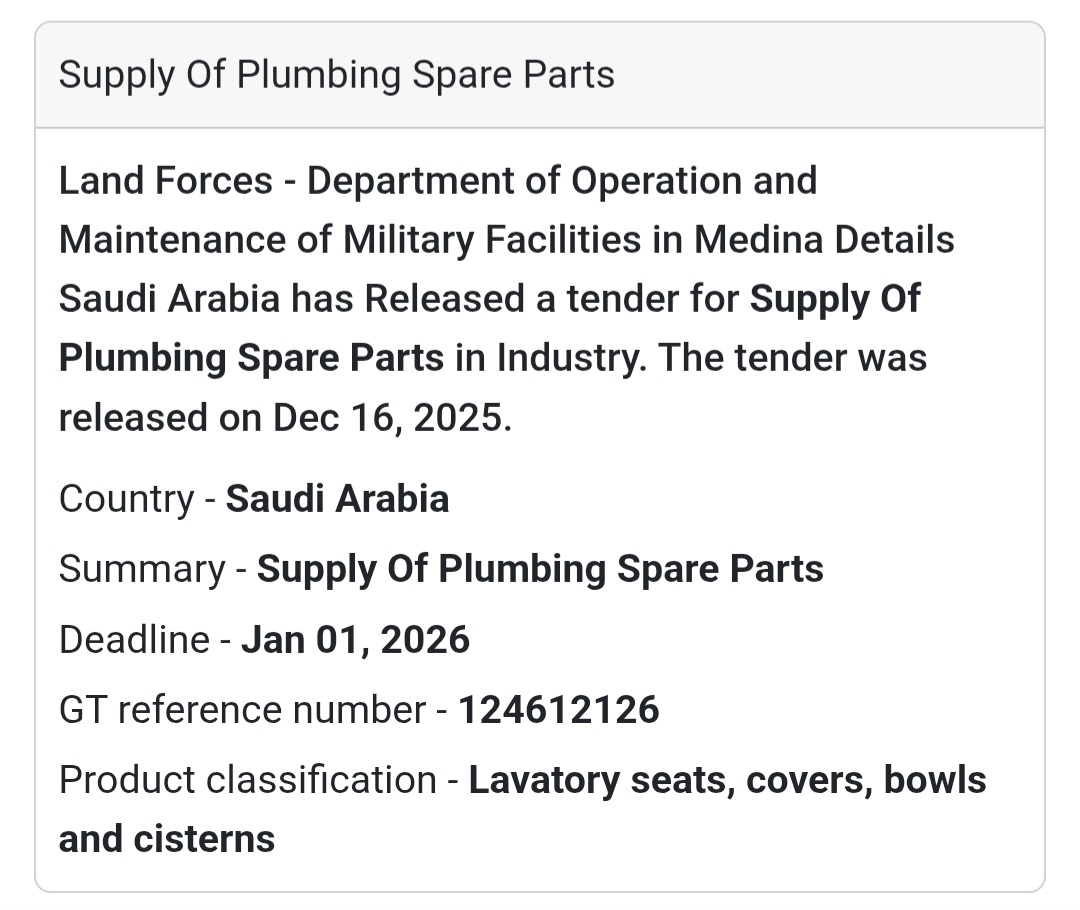 🔔 Plumbing Supplies Tender | Saudi Arabia 🇸🇦