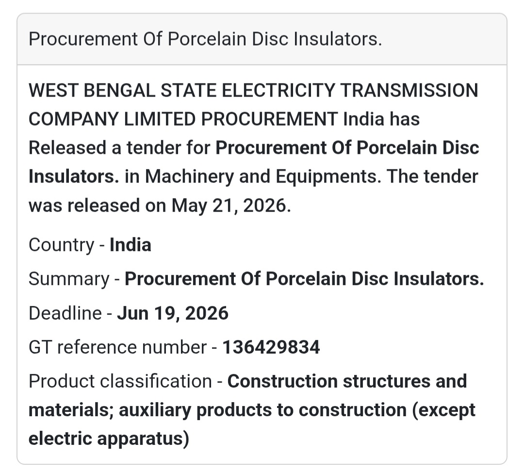 ⚙️ Porcelain Disc Insulators Procurement Tender |