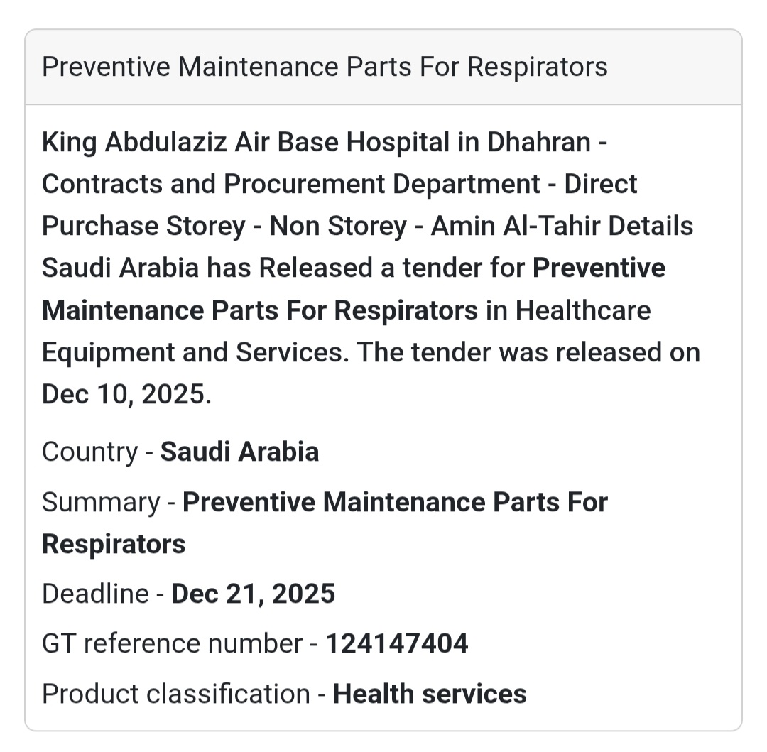 🩹 Preventive Maintenance Parts for Respirators