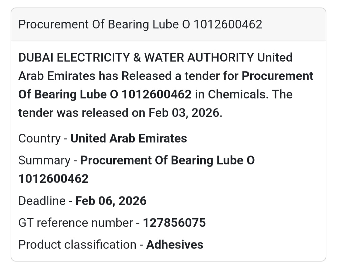 🧪 Procurement of Bearing Lube (O) Chemicals | UAE 🇦🇪