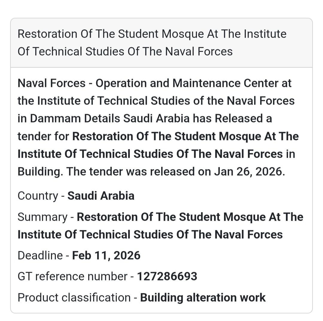 🕌 Project Alert: Mosque Restoration Tender!  Details: