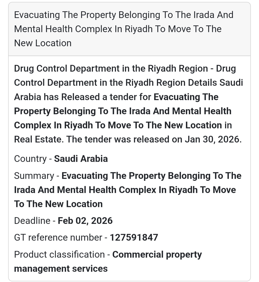 🚚 Property Evacuation – Irada & Mental Health Complex, Riyadh