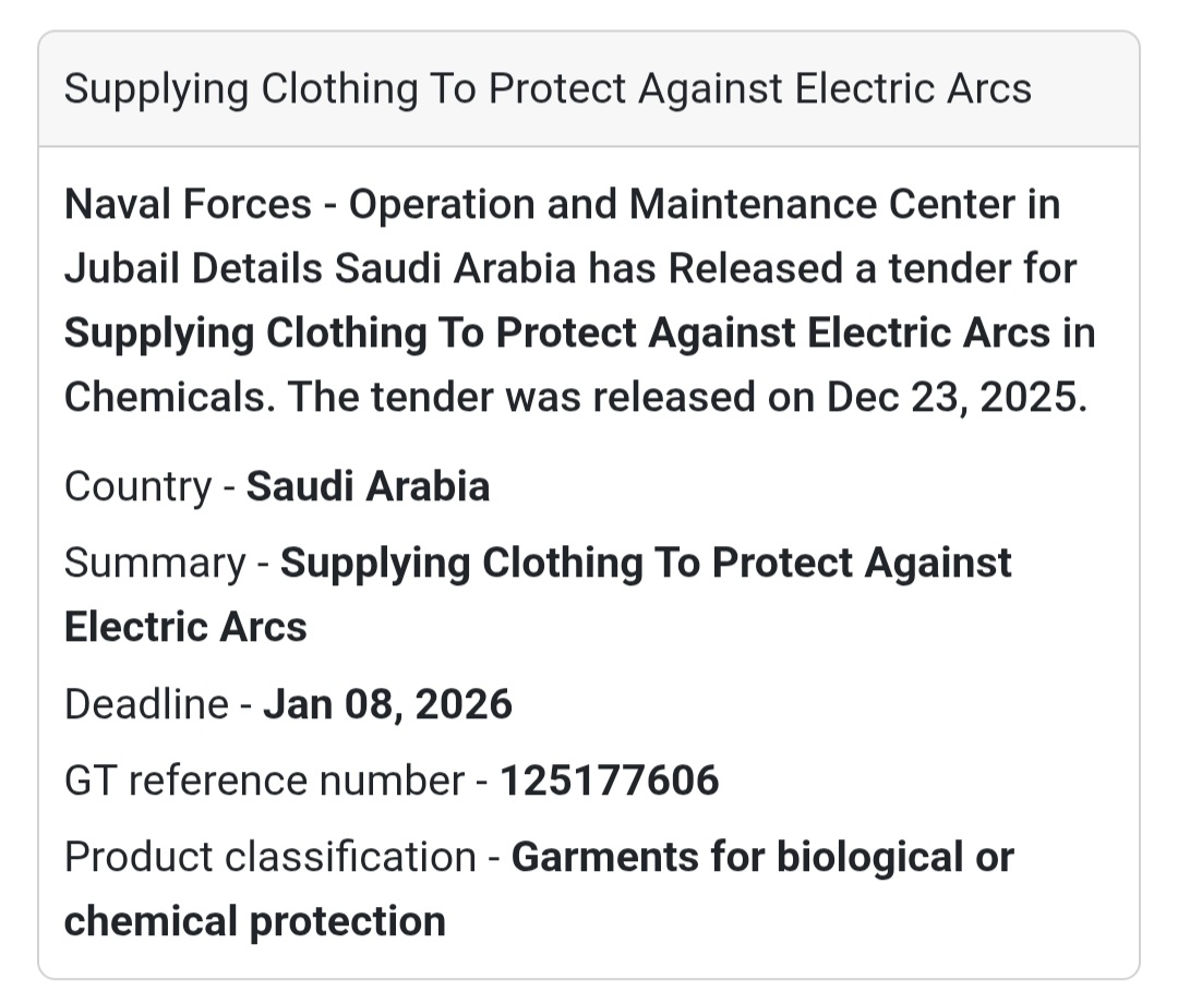 🦺 Protective Clothing Tender – Saudi Arabia 🇸🇦