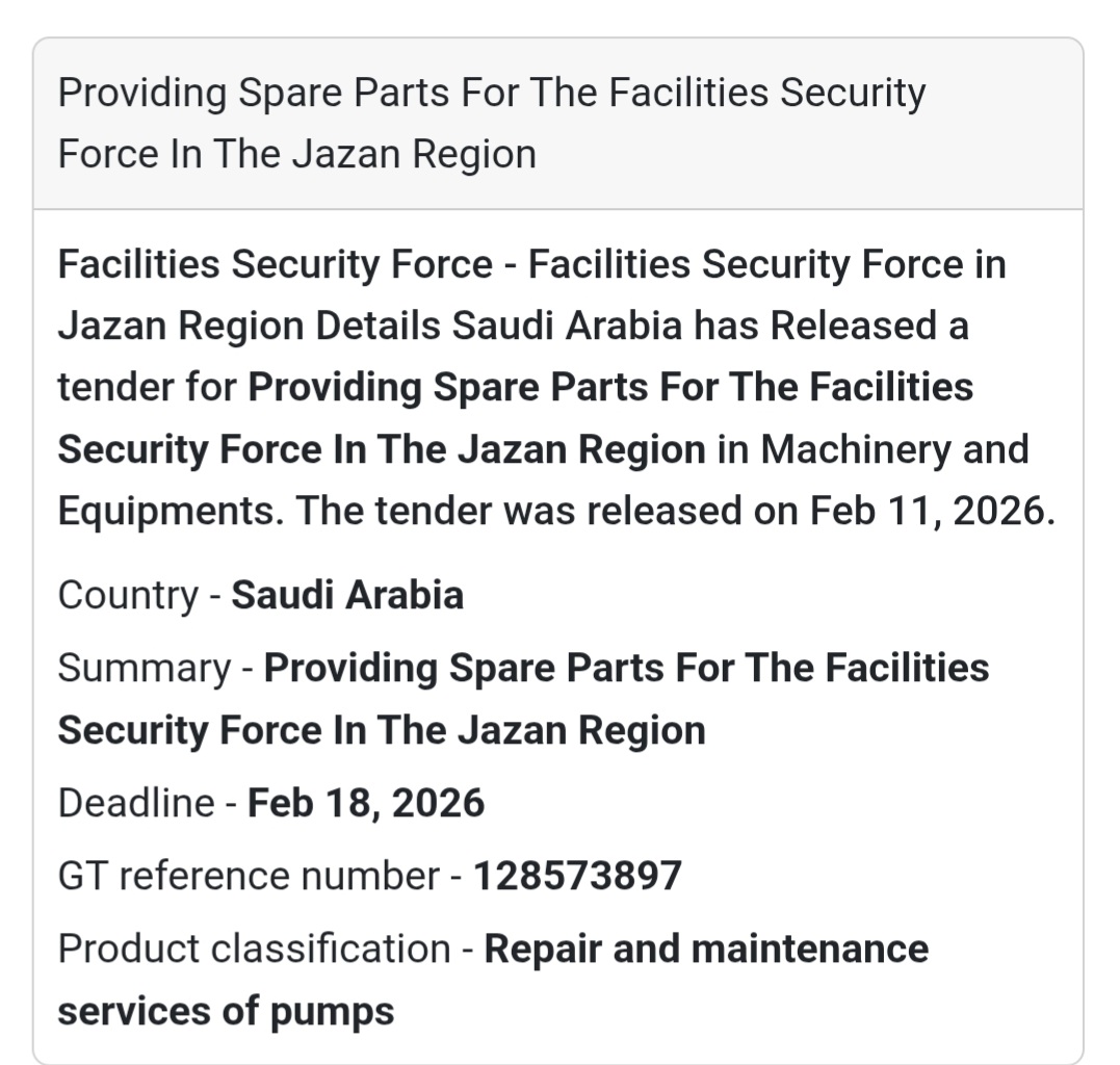 🔧 Providing Spare Parts – Facilities Security Force (Jazan Region)
