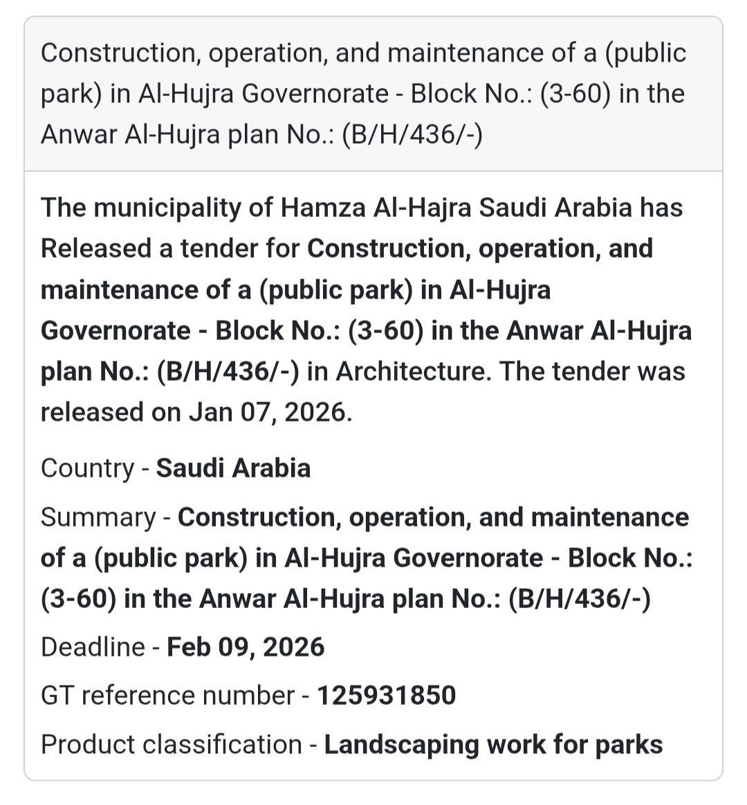 🌳 Public Park – Block (3-60), Anwar Al-Hujra Plan